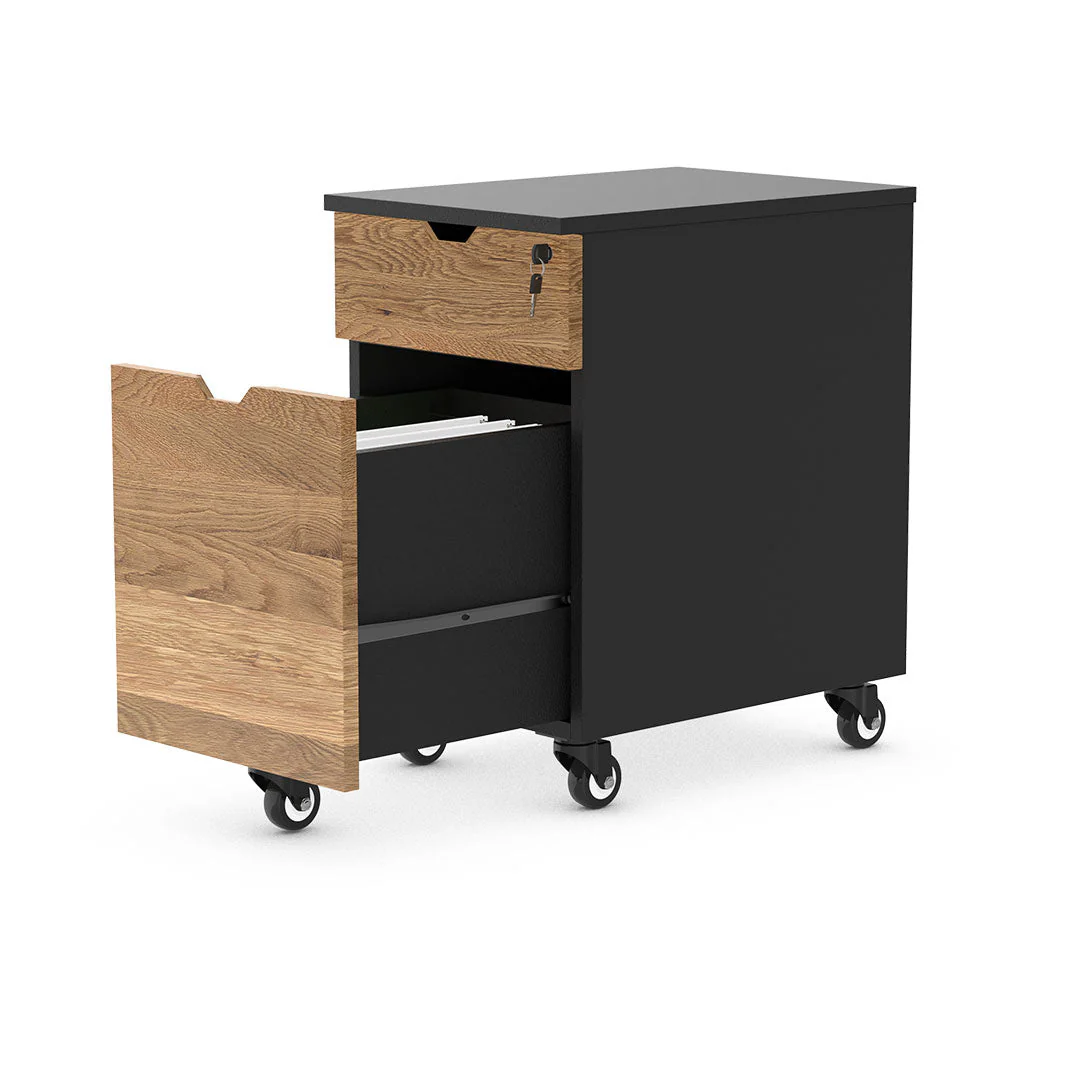Desky Minimal Wooden Filing Cabinet - White / Walnut Hardwood - Image 7