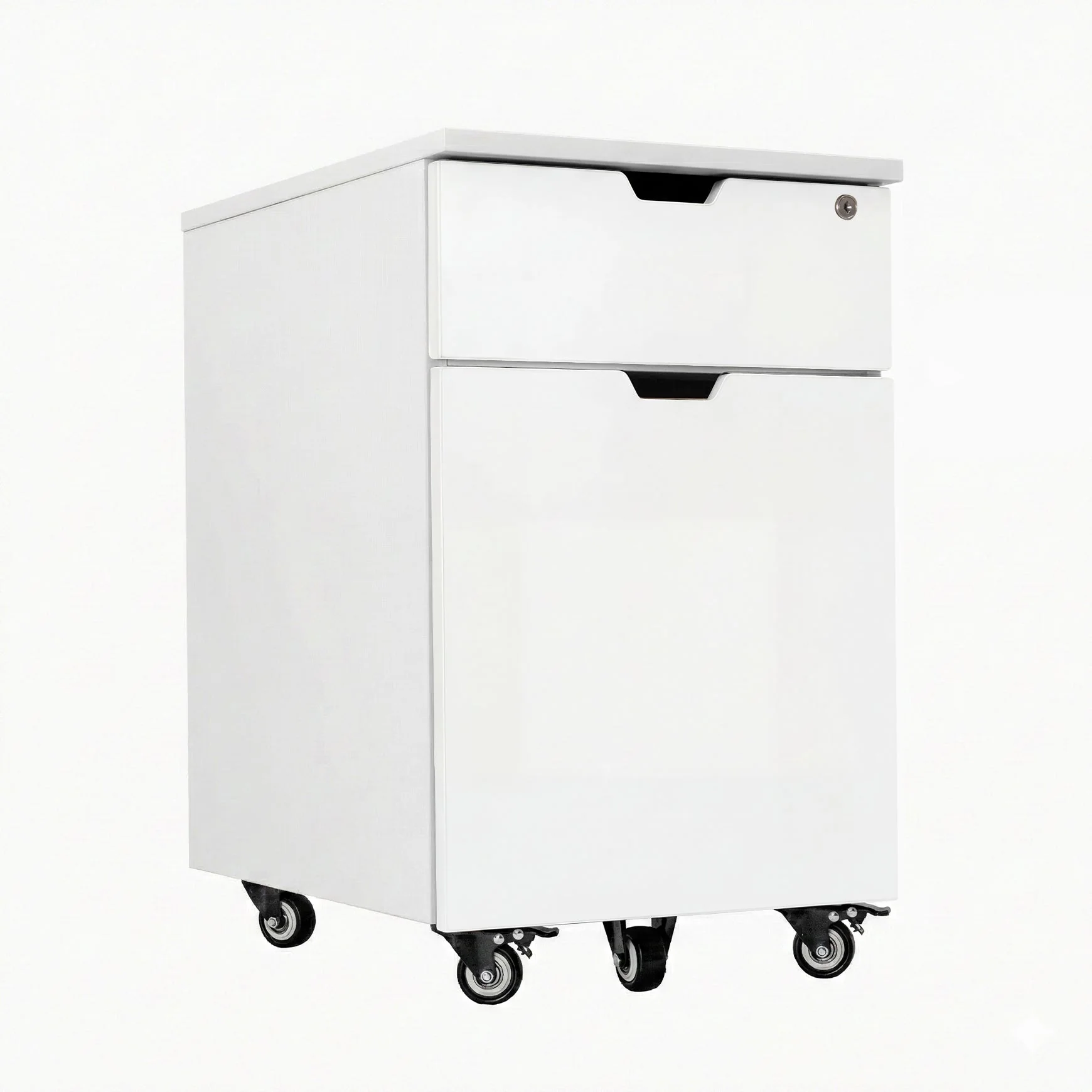 Desky Minimal Wooden Filing Cabinet - White / White Melamine