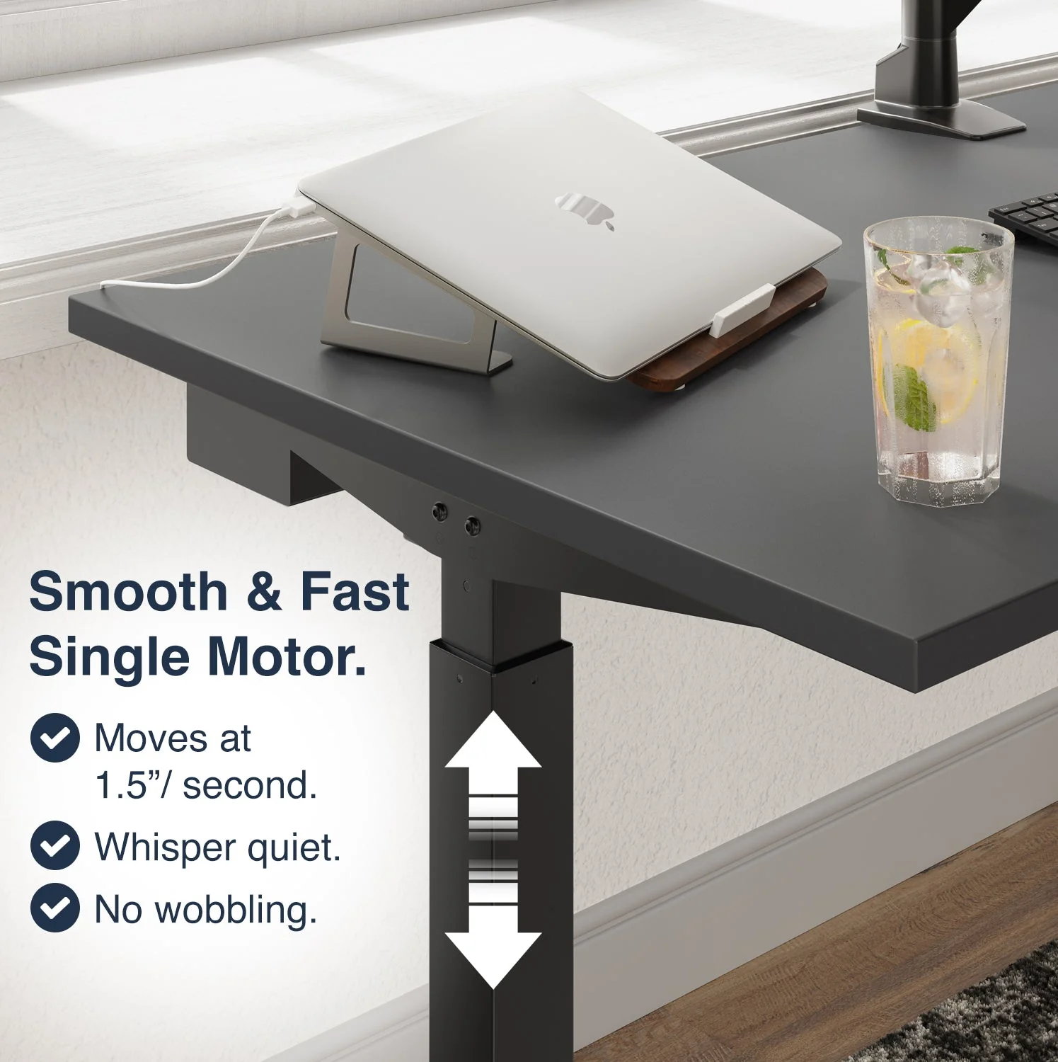 Desky Single Sit Stand Gaming Desk 200cm White Desktop and Black Frame - Image 5