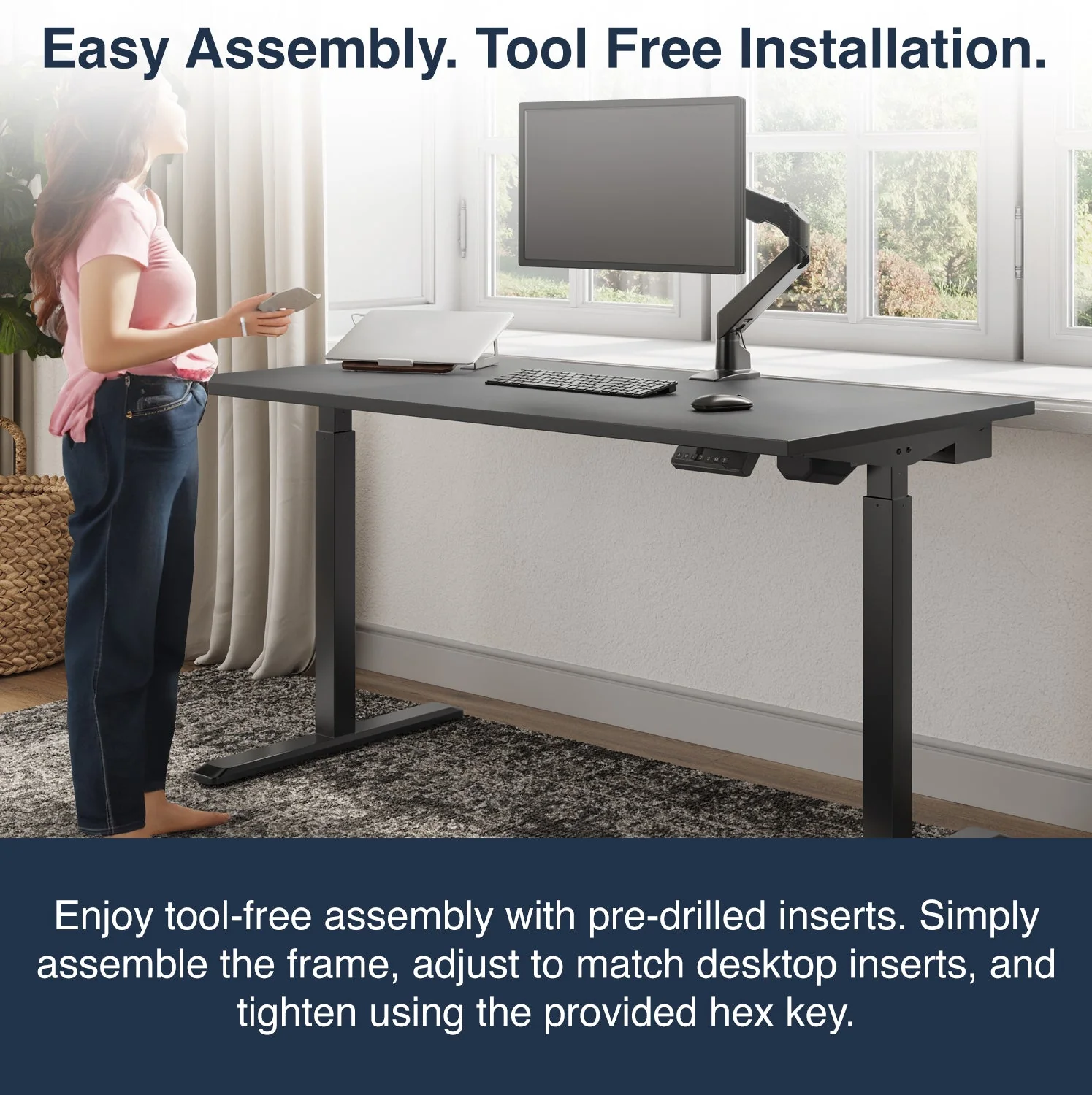 Desky Single Sit Stand Gaming Desk 200cm White Desktop and Black Frame - Image 6