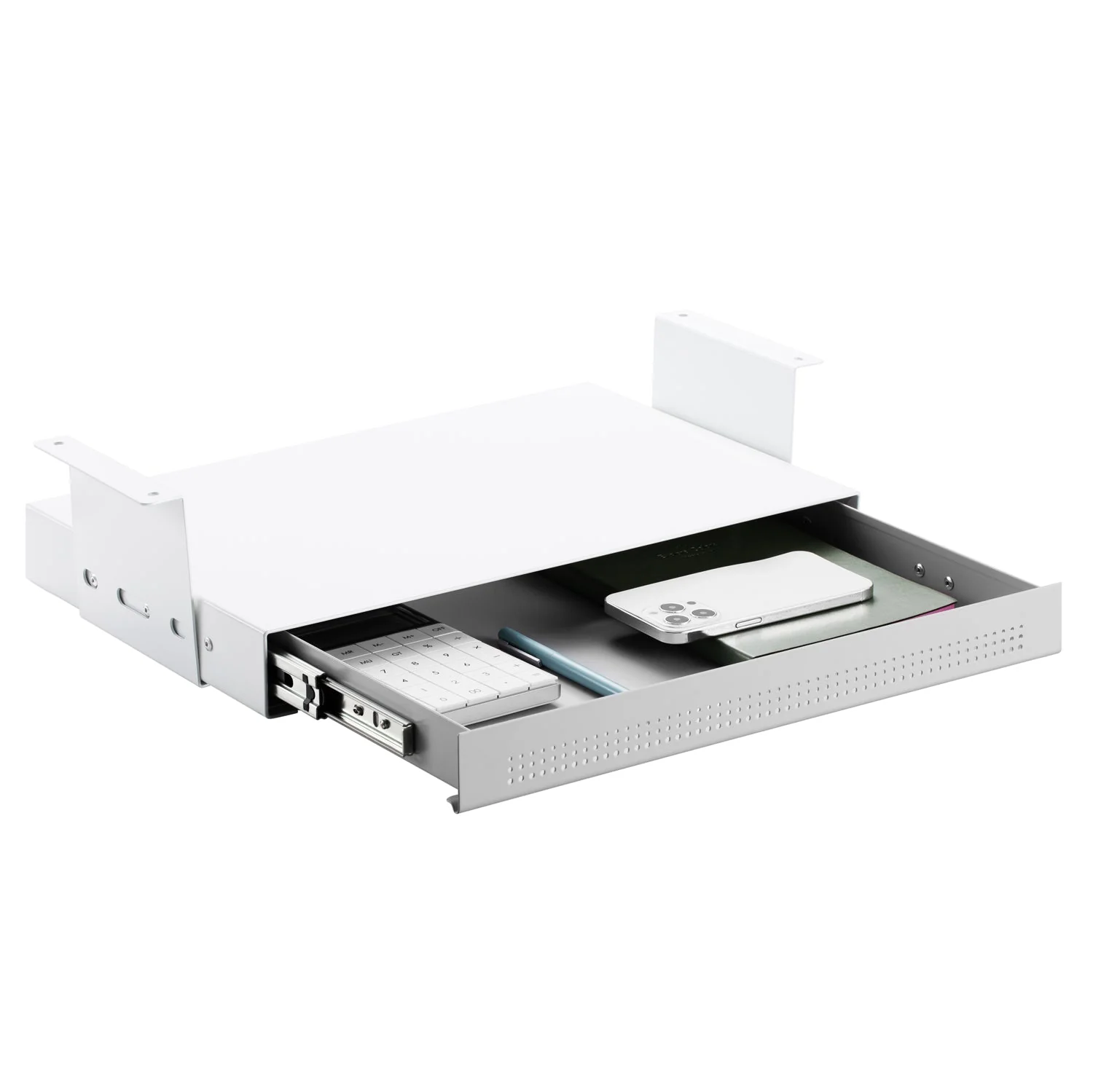 Desky Ultra Slim Under Desk Drawer - Book Gap / White