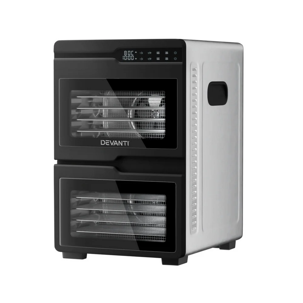 Devanti 12 Trays Food Dehydrator Dual-Zone Stainless Steel Fruit Jerky Dryer
