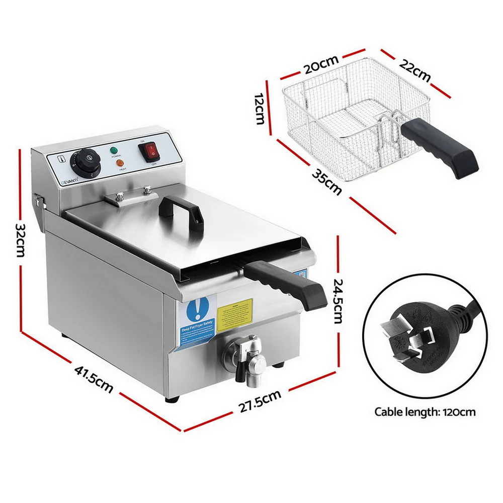 Devanti 3000W Electric Deep Fryer 10L Stainless Steel Fryer w/ Basket & Lid - Image 2