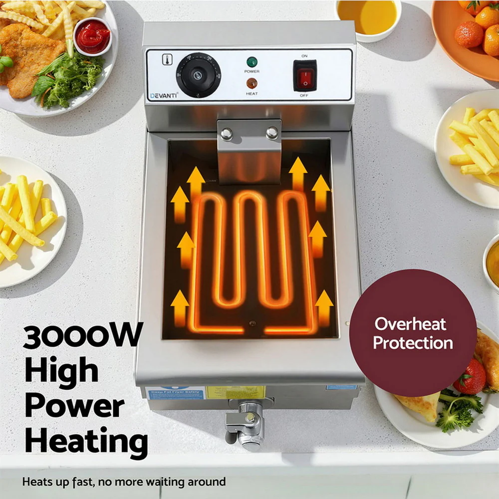 Devanti 3000W Electric Deep Fryer 10L Stainless Steel Fryer w/ Basket & Lid - Image 5