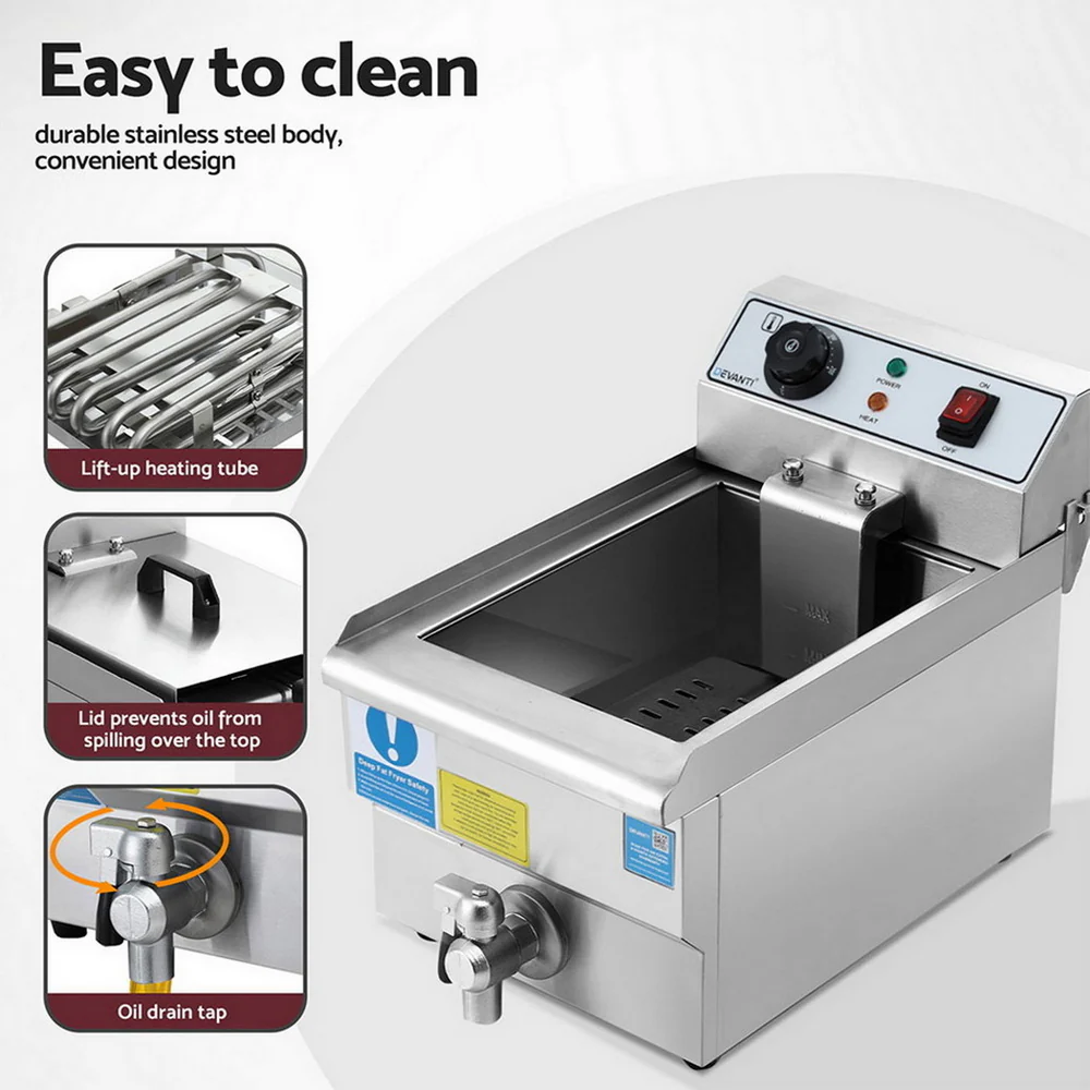 Devanti 3000W Electric Deep Fryer 10L Stainless Steel Fryer w/ Basket & Lid - Image 6