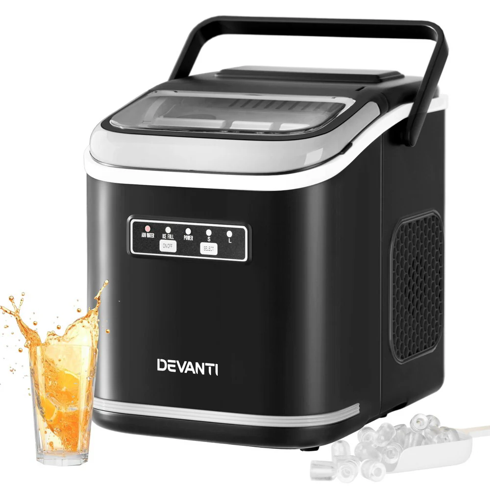 Devanti Ice Maker Machine Portable 12kg Countertop with Self-cleaning 1.3L (Black)