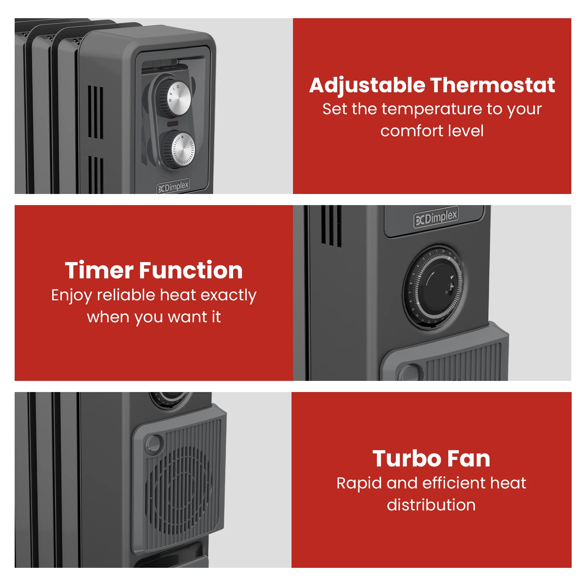 Dimplex Oil Free 2.4kW Column Heater with Turbo Fan and Timer (Black) - Image 5