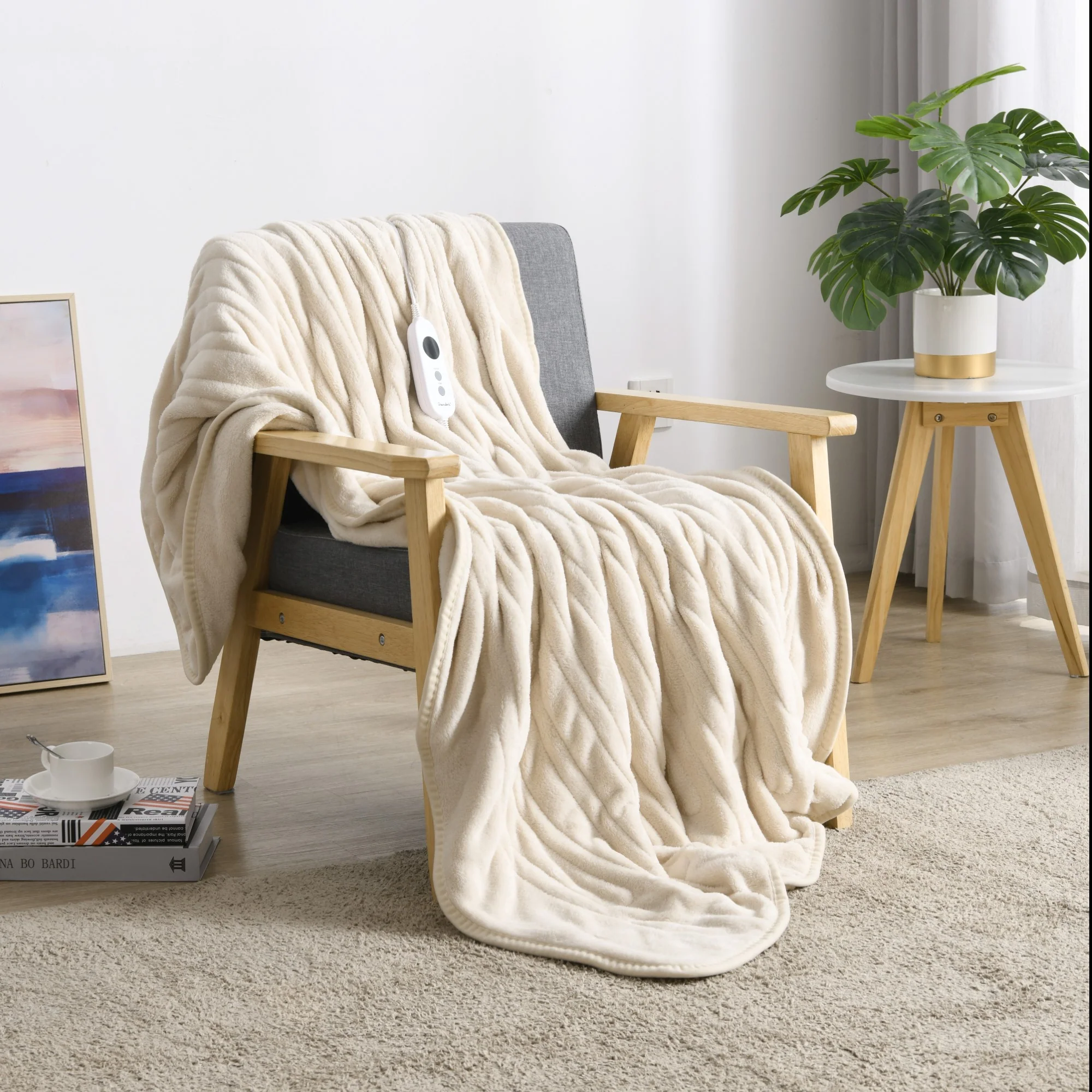 Dreamaker Coral Fleece Electric Heated Throw Blanket [130x160cm] (Cream) - Image 2