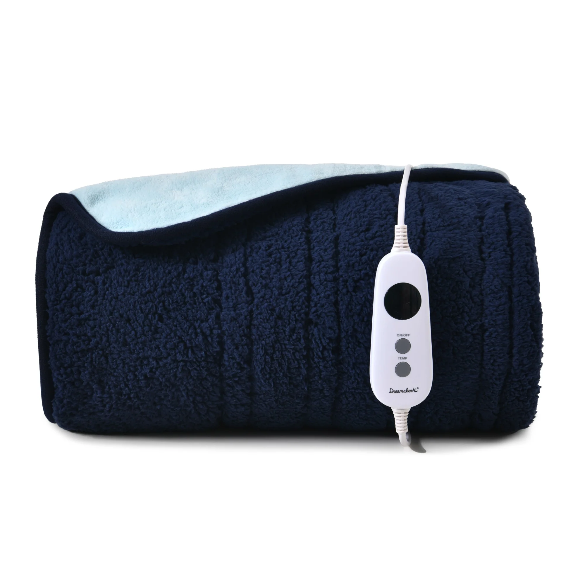 Dreamaker Eve Reversible Sherpa and Coral Fleece Heated Throw [130x160cm] (Midnight Blue/Sky)