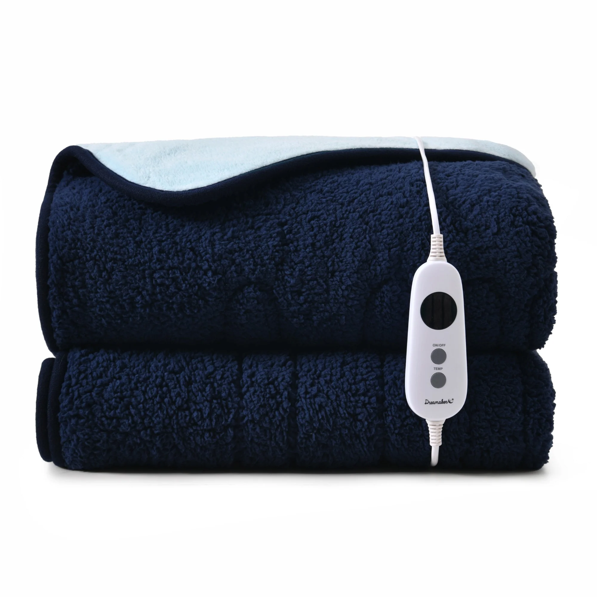 Dreamaker Eve Reversible Sherpa and Coral Fleece Heated Throw [180x200cm] (Midnight Blue/Sky)