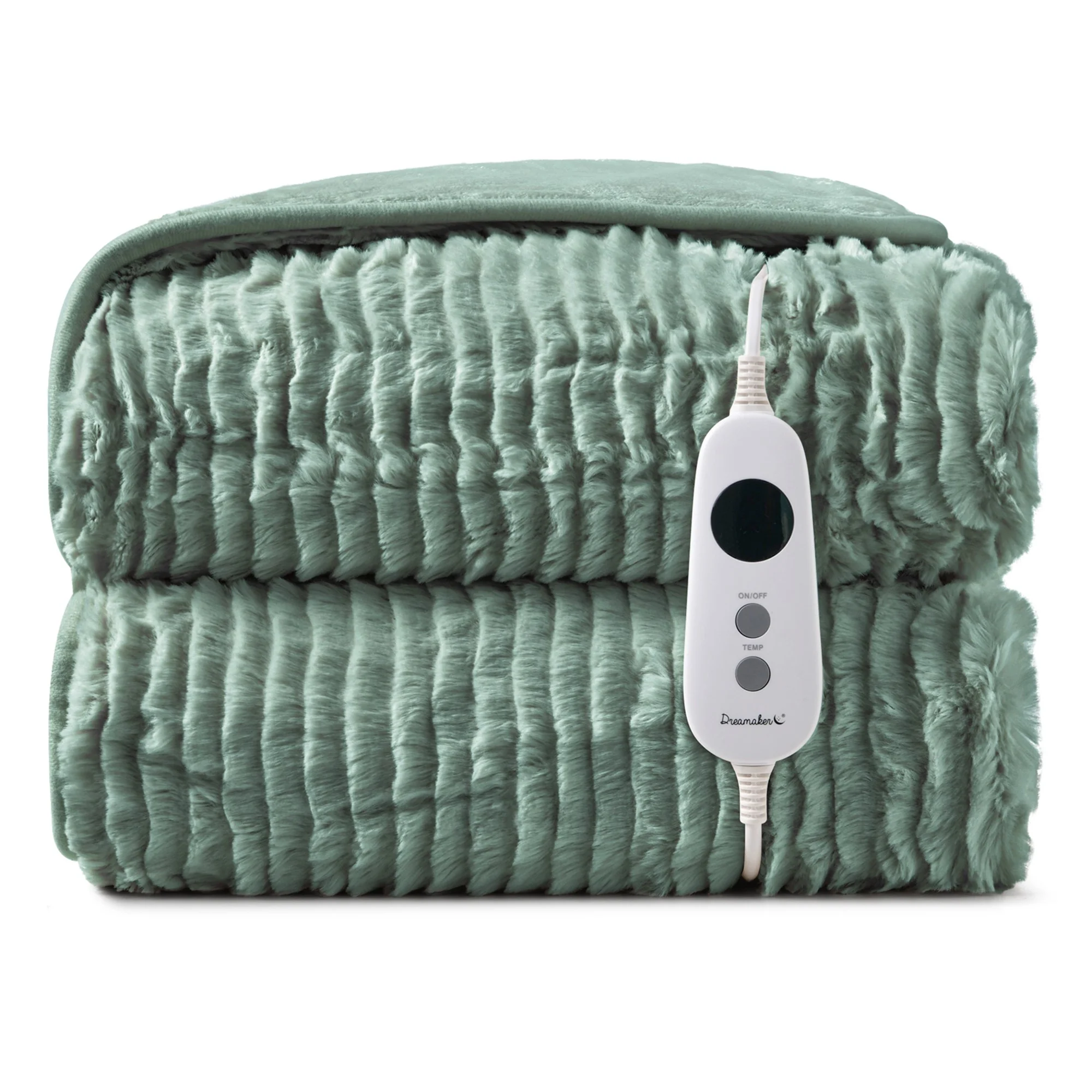 Dreamaker Eyelash Fleece Reversible Electric Heated Throw Blanket [180x200cm] (Faded Green/Sage)