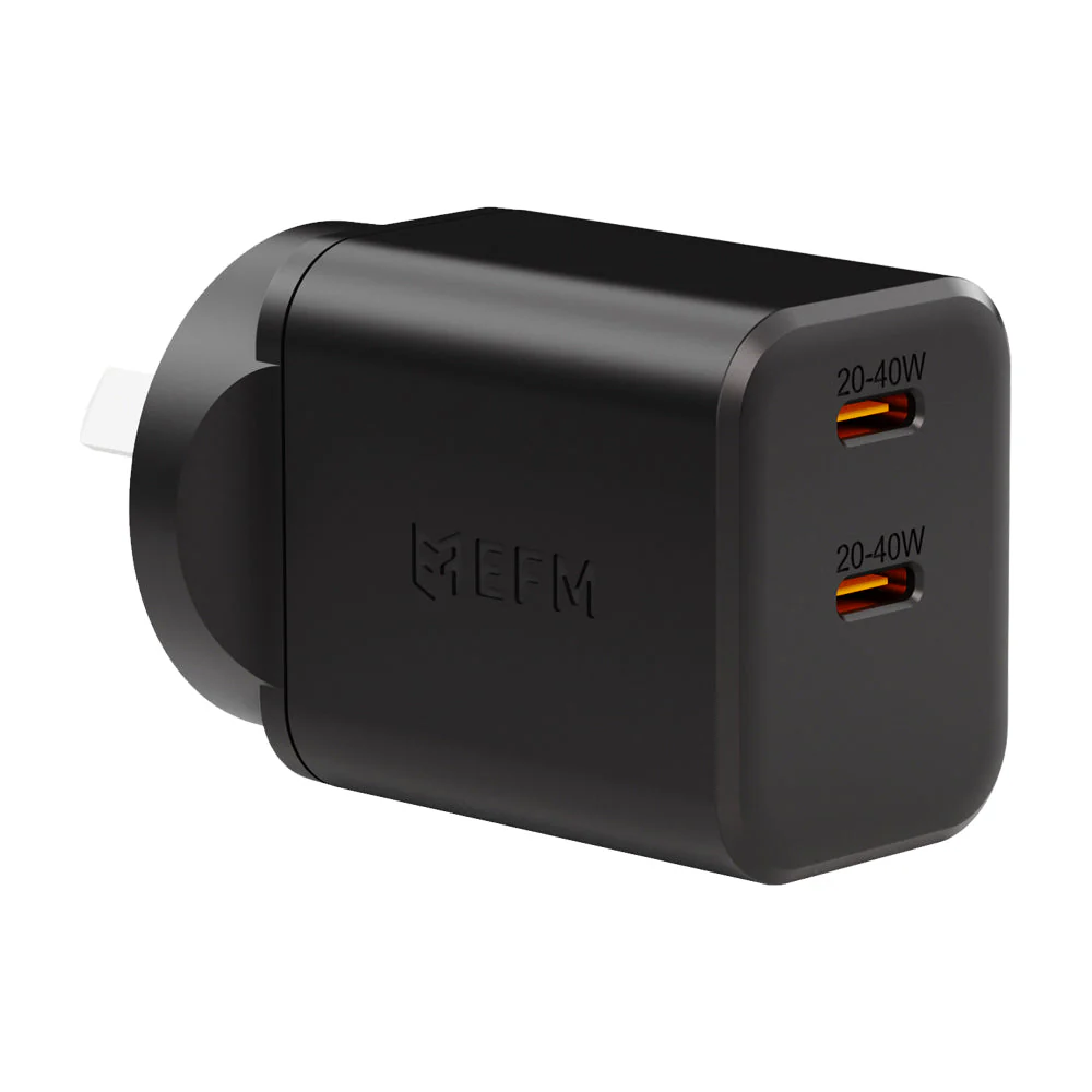 EFM ECO 40W Dual Port Wall Charger with GaN, Power Delivery and PPS (Black)