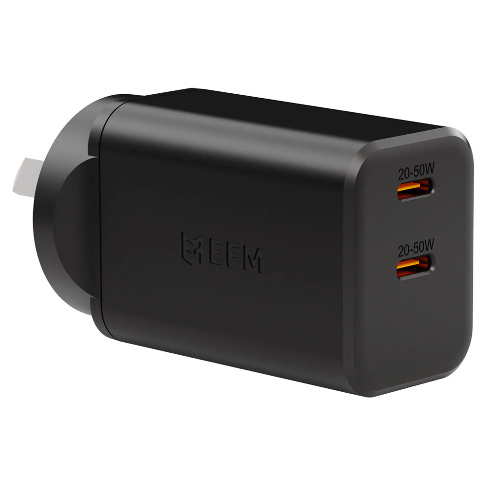 EFM ECO 50W Dual Port GaN Wall Charger with Power Delivery and PPS (Black)