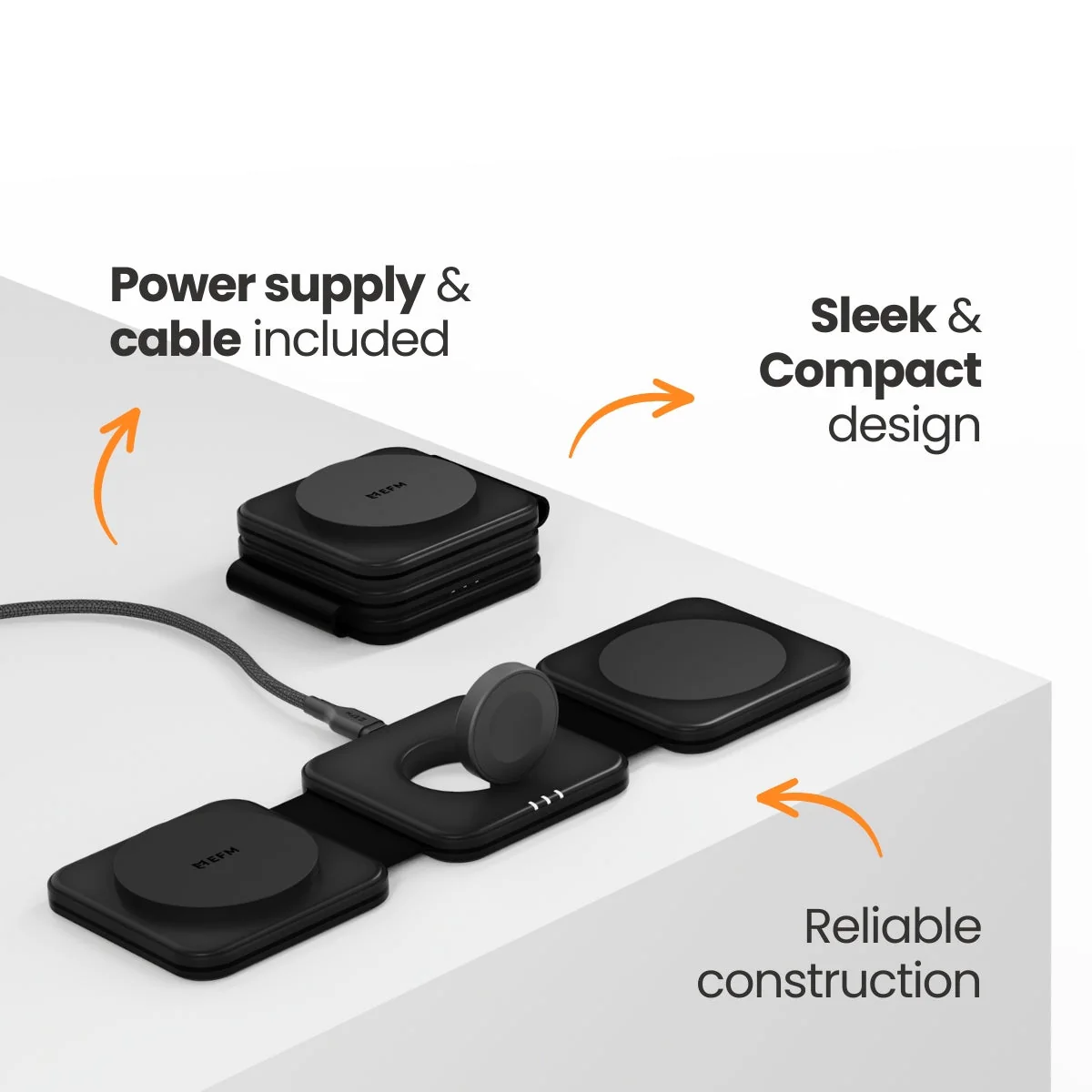 EFM Flux Travel 3 in 1 Wireless Charger with 20W Wall Charger - Image 3
