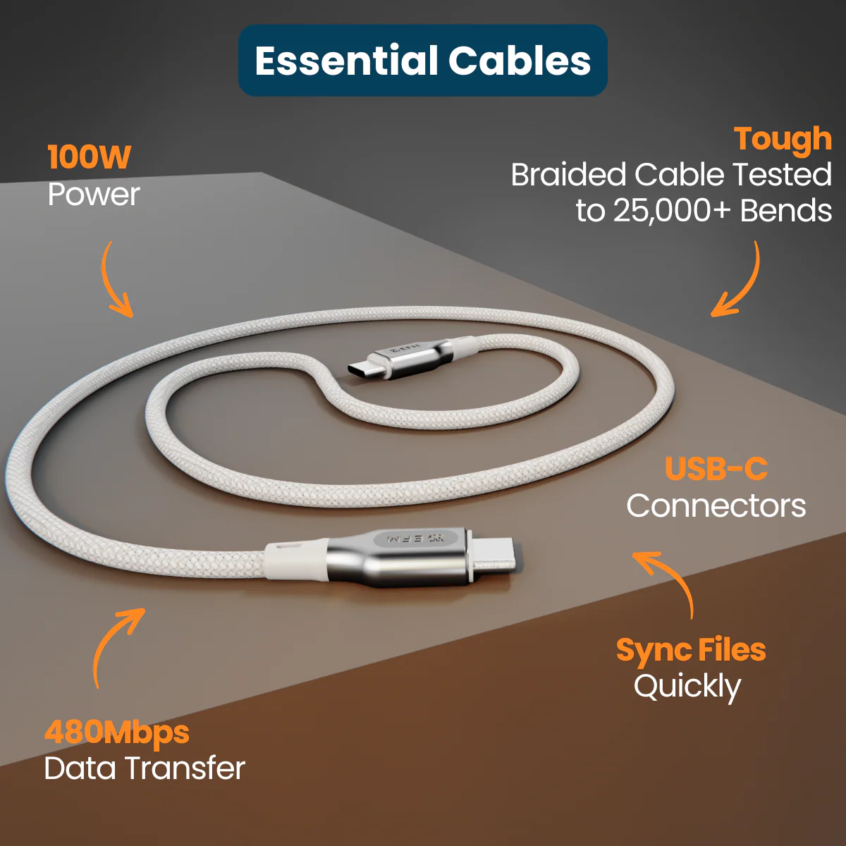 EFM USB-C to USB-C Essential Power 2M Cable (White) - Image 4