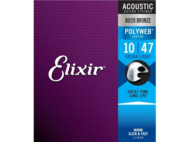 Elixir #11000 Acoustic Polyweb Guitar Strings 80/20 Bronze 10-47 Extra Light