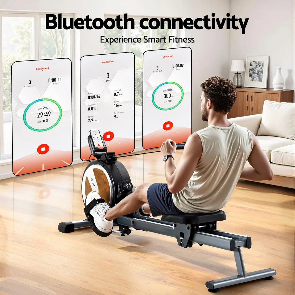 Everfit 16 Level Magnetic Rowing Machine for Home with App Connect (Walnut) - Image 5
