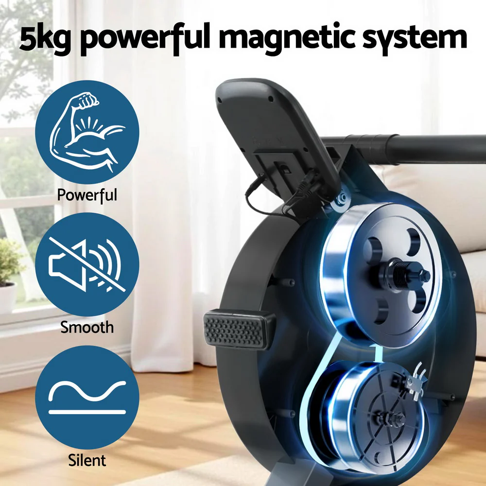 Everfit 16 Level Magnetic Rowing Machine for Home with App Connect (Walnut) - Image 6