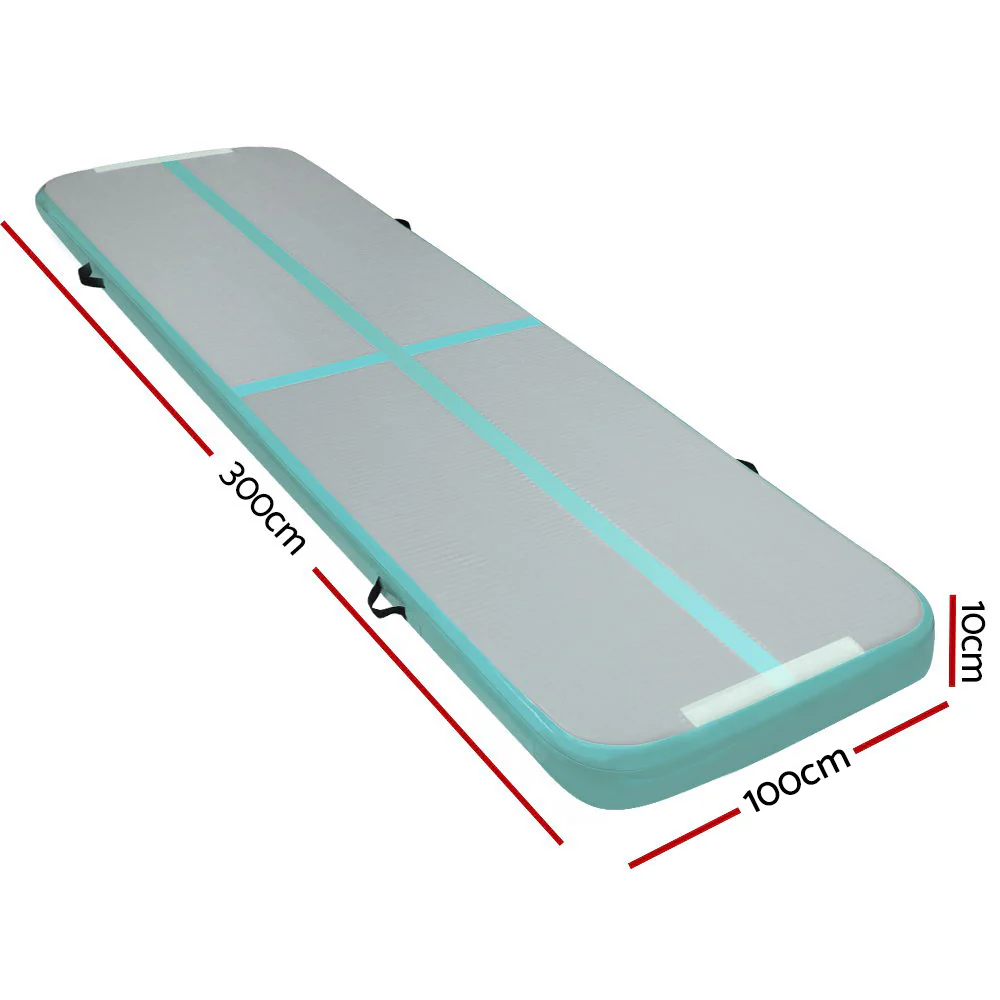 Everfit 3M Air Track Gymnastics Tumbling Exercise Cheerleading Mat Inflatable (Mint and Grey) - Image 3