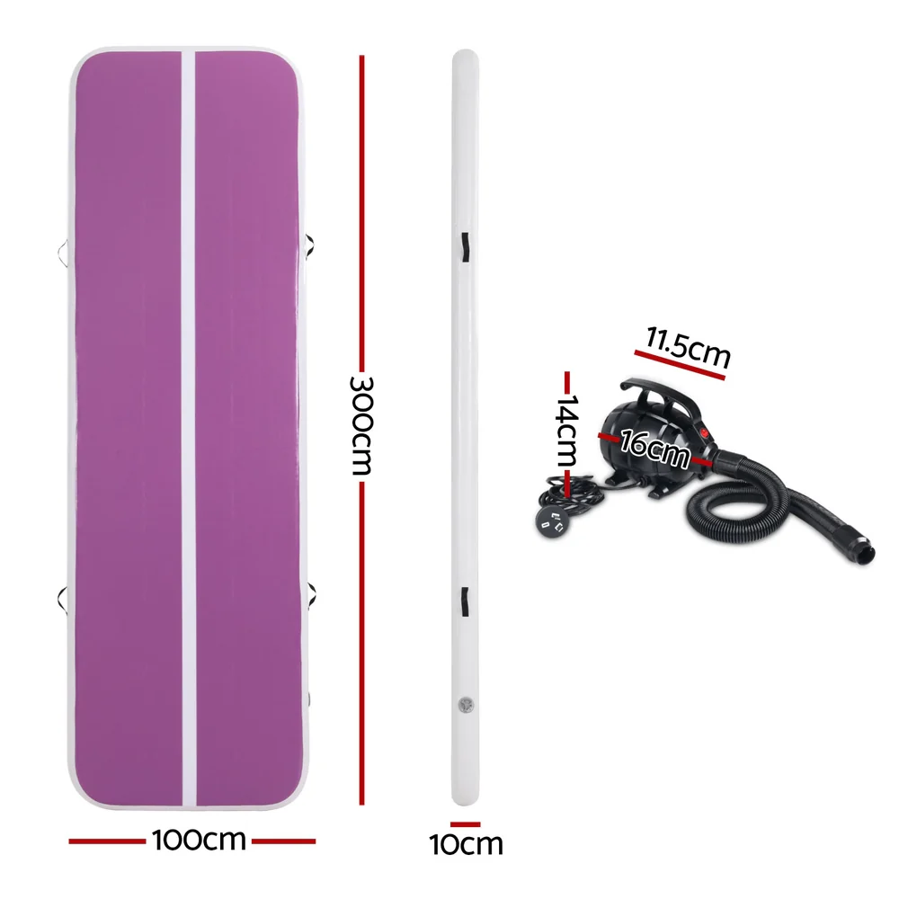 Everfit 3M Air Track Gymnastics Tumbling Exercise Yoga Mat W/ Pump Inflatable Purple - Image 3