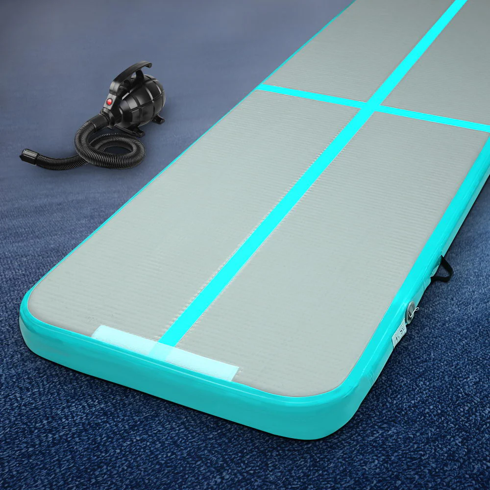Everfit 3M Air Track Gymnastics Tumbling Exercise Yoga Mat with  Pump Inflatable (Mint and Grey) - Image 2