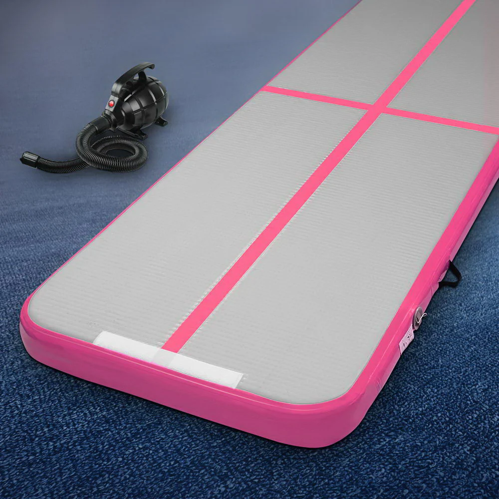 Everfit 3M Air Track Gymnastics Tumbling Exercise Yoga Mat with Pump Inflatable (Pink and Grey) - Image 2
