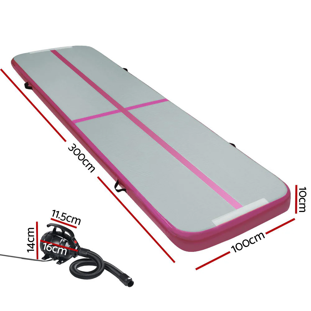 Everfit 3M Air Track Gymnastics Tumbling Exercise Yoga Mat with Pump Inflatable (Pink and Grey) - Image 3