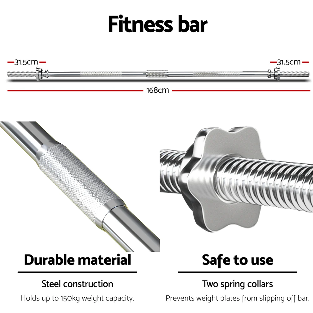 Everfit 48kg Barbell Set Weight Plates Bar Lifting Bench 168cm - Image 6