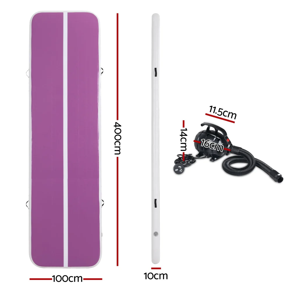 Everfit 4M Air Track Gymnastics Tumbling Exercise Yoga Mat W/ Pump Inflatable Purple - Image 3