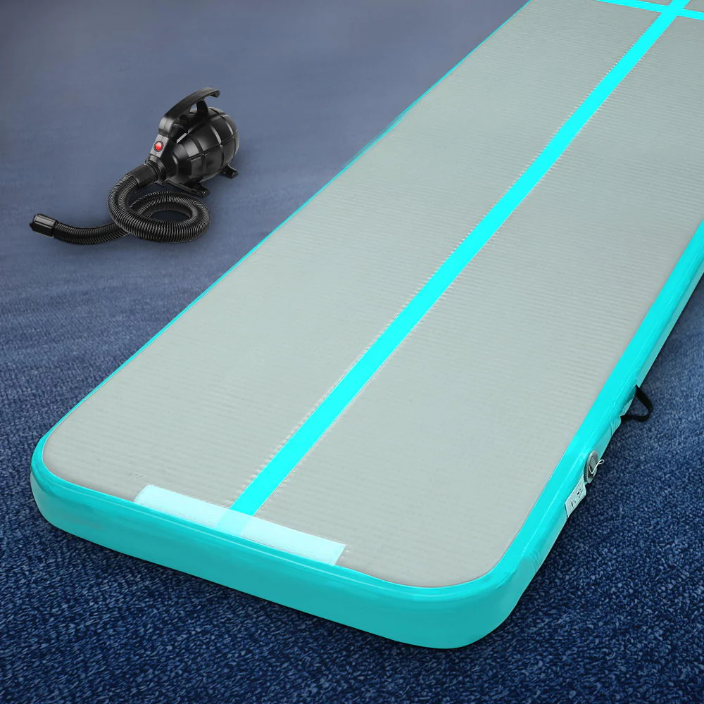 Everfit 5M Air Track Gymnastics Tumbling Exercise Yoga Mat with Pump Inflatable (Mint and Grey) - Image 2