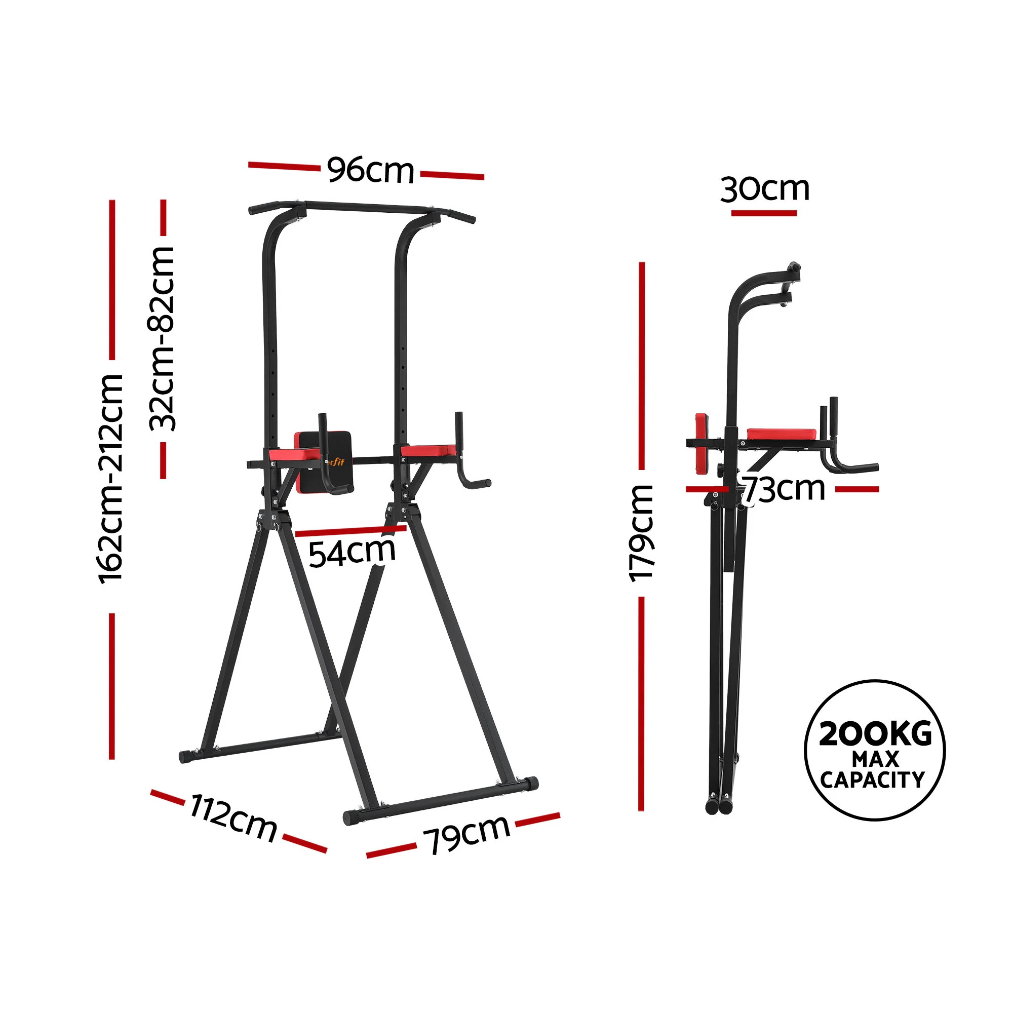 Everfit Chin Up Tower Pull Up Station Adjustable Dip Station Folding Home Gym Black - Image 3