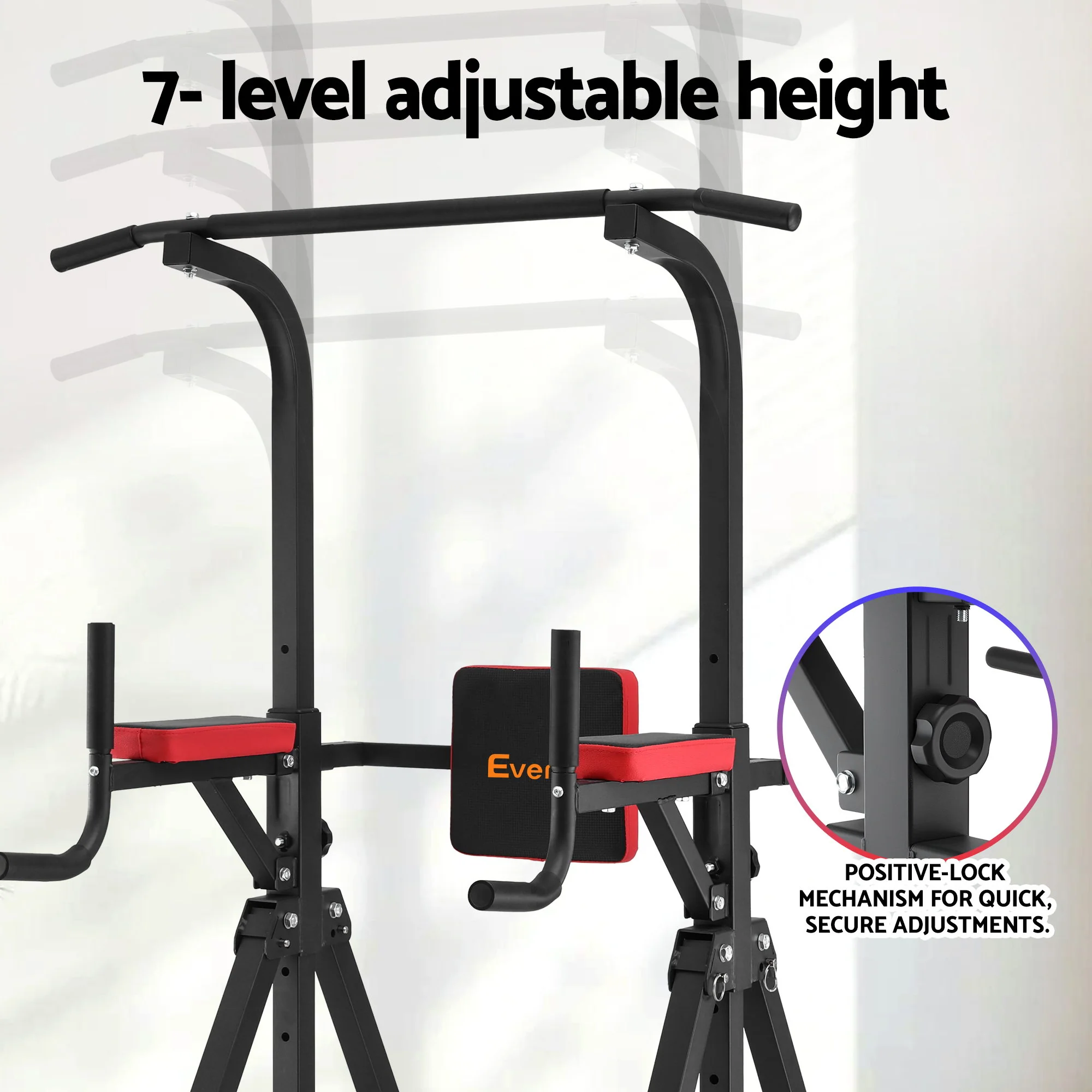 Everfit Chin Up Tower Pull Up Station Adjustable Dip Station Folding Home Gym Black - Image 5