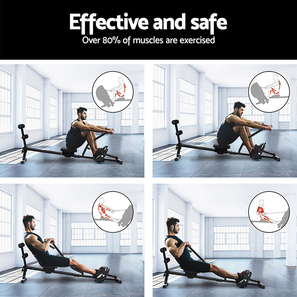Everfit Hydraulic Rowing Machine Rower 12 Levels Resistance Exercise Fitness Gym Cardio - Image 5