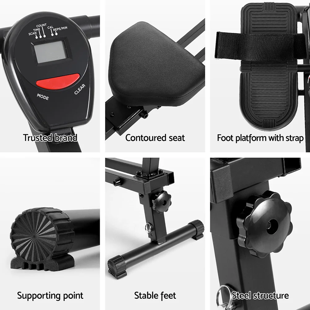 Everfit Hydraulic Rowing Machine Rower 12 Levels Resistance Exercise Fitness Gym Cardio - Image 6