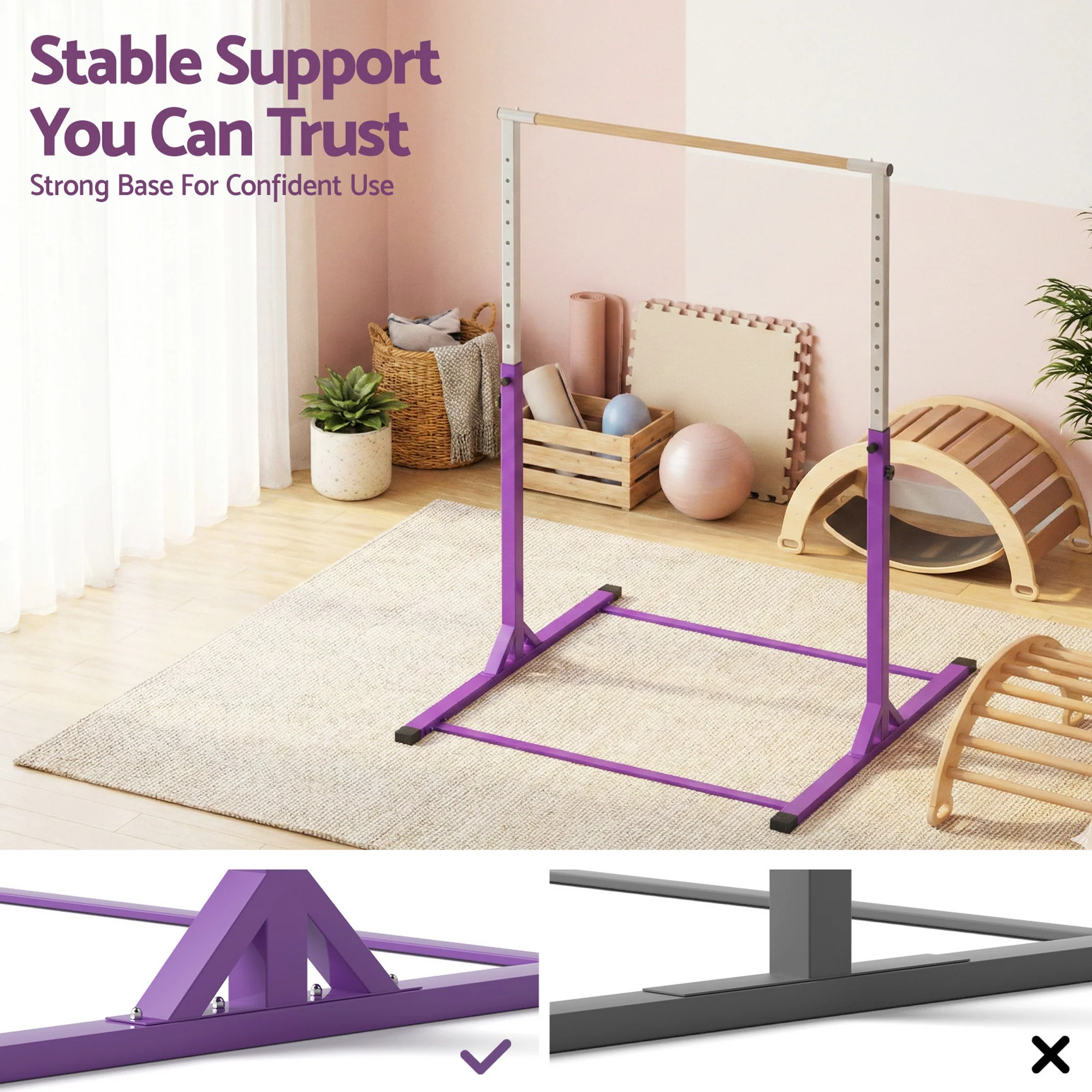 Everfit Kids Gymnastics Bar Pull Up Station Monkey Bar Adjustable Indoor Garden - Image 4