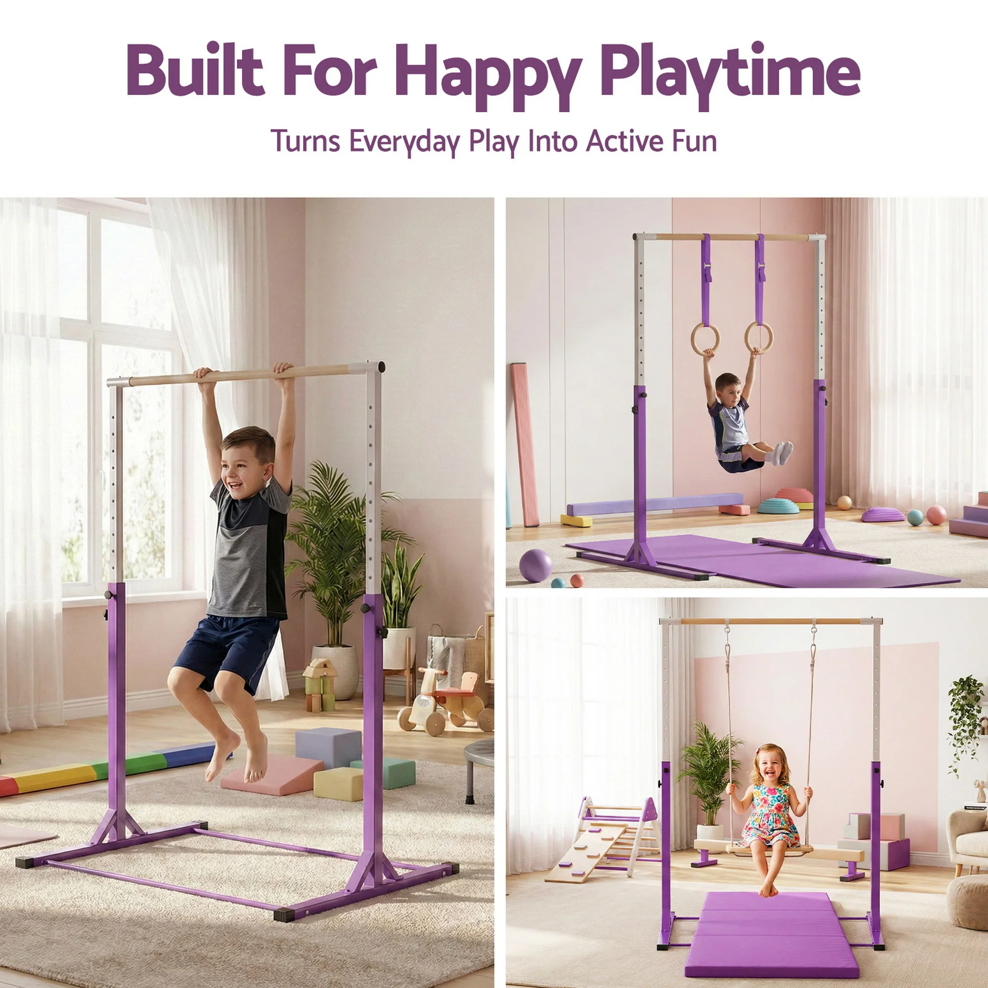 Everfit Kids Gymnastics Bar Pull Up Station Monkey Bar Adjustable Indoor Garden - Image 6