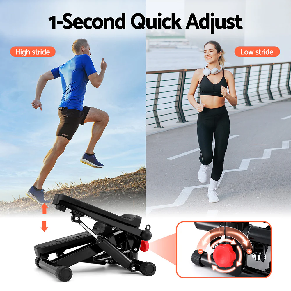 Everfit Mini Stepper with Resistance Rope Aerobic for Exercise Compact Home Workout (Black) - Image 4
