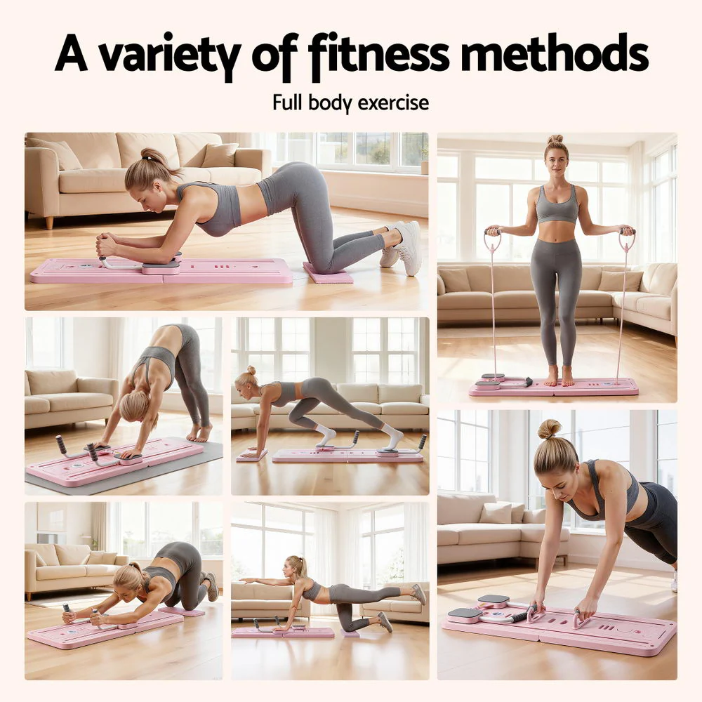 Everfit Pilates Board Foldable Reformer Multi Functional Exercise Trainer Pink - Image 5