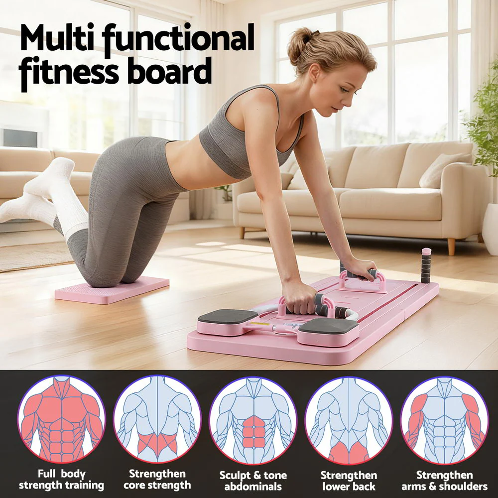 Everfit Pilates Board Foldable Reformer Multi Functional Exercise Trainer Pink - Image 6