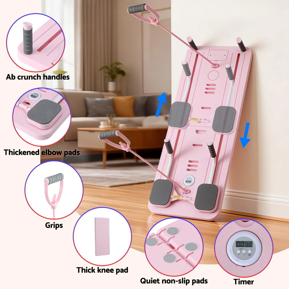 Everfit Pilates Board Foldable Reformer Multi Functional Exercise Trainer Pink - Image 7