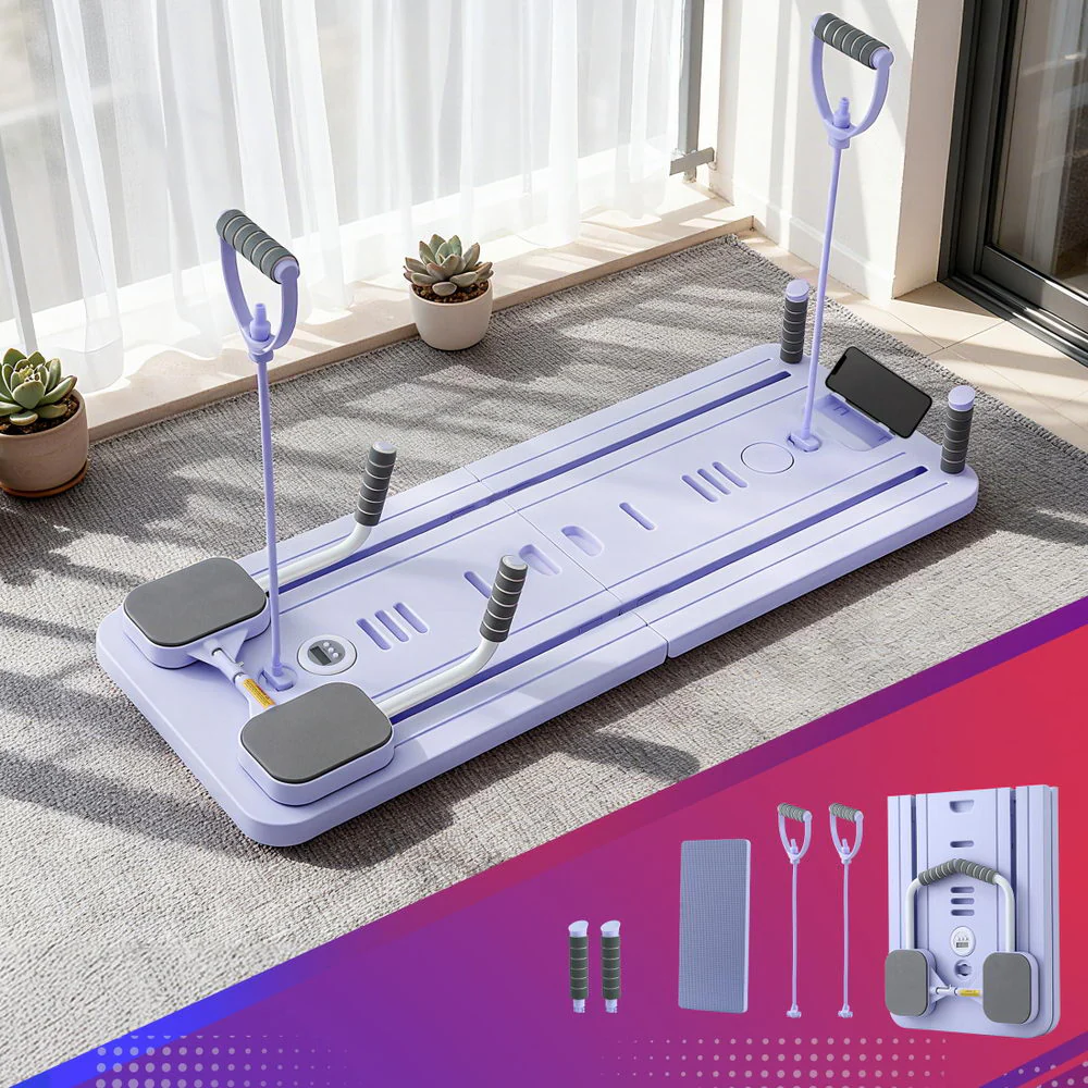 Everfit Pilates Board Foldable Reformer Multi Functional Exercise Trainer Purple - Image 2