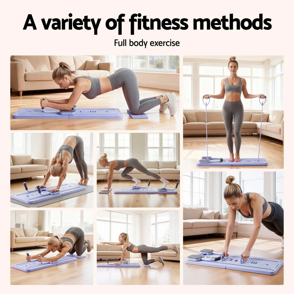 Everfit Pilates Board Foldable Reformer Multi Functional Exercise Trainer Purple - Image 5