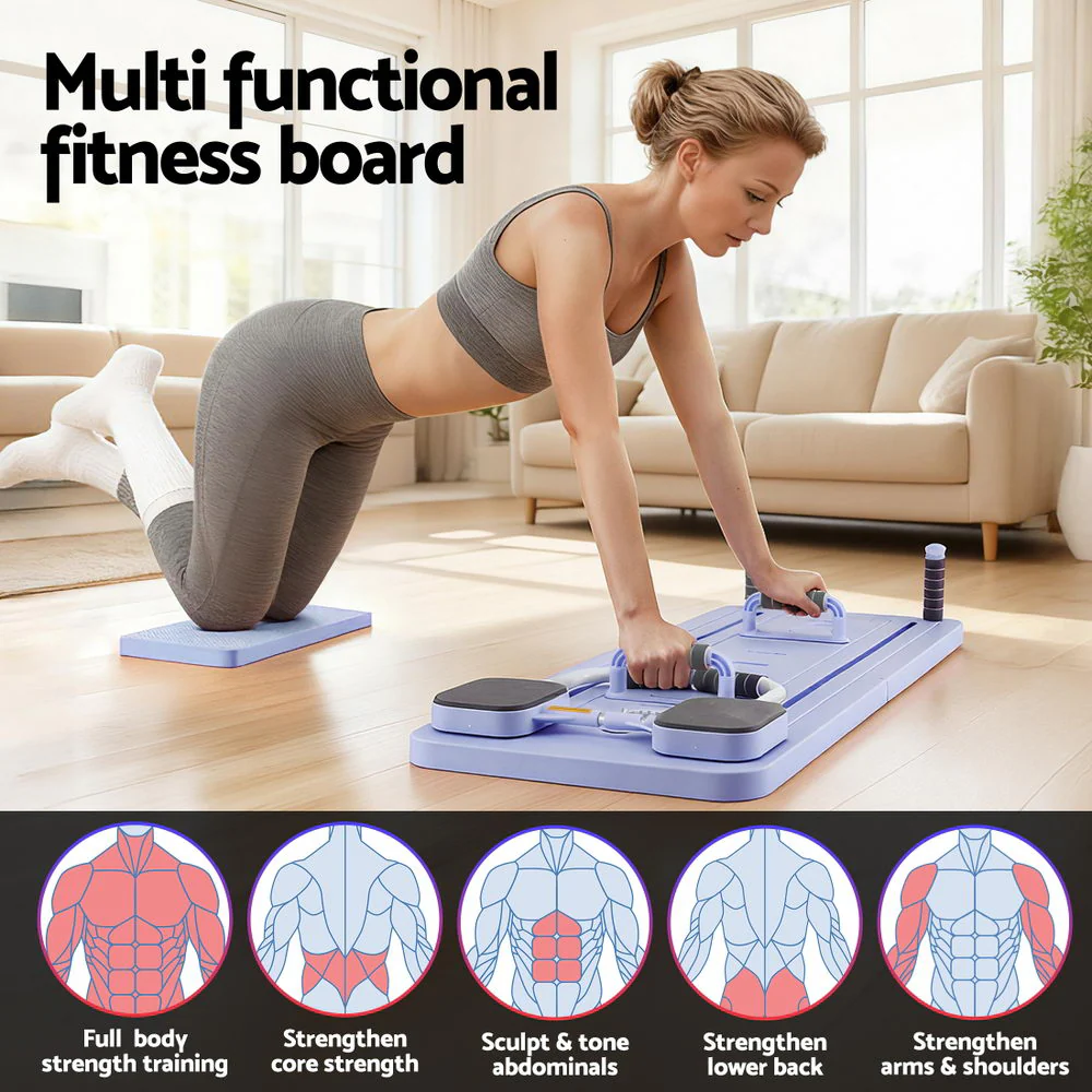 Everfit Pilates Board Foldable Reformer Multi Functional Exercise Trainer Purple - Image 6