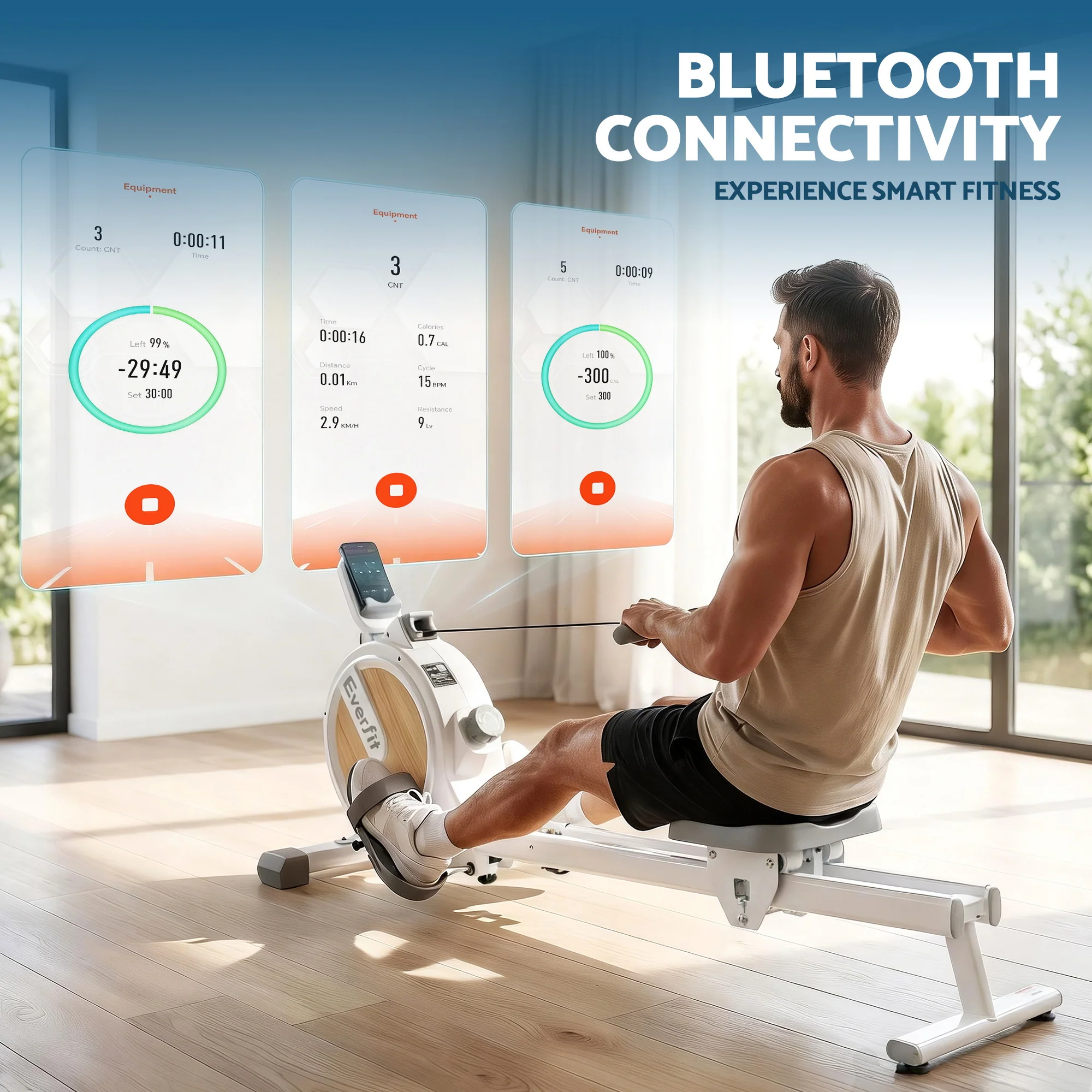 Everfit Rowing Machine for Home Magnetic Rowing Machine App Compatible Quiet Exercise Equipment White - Image 5
