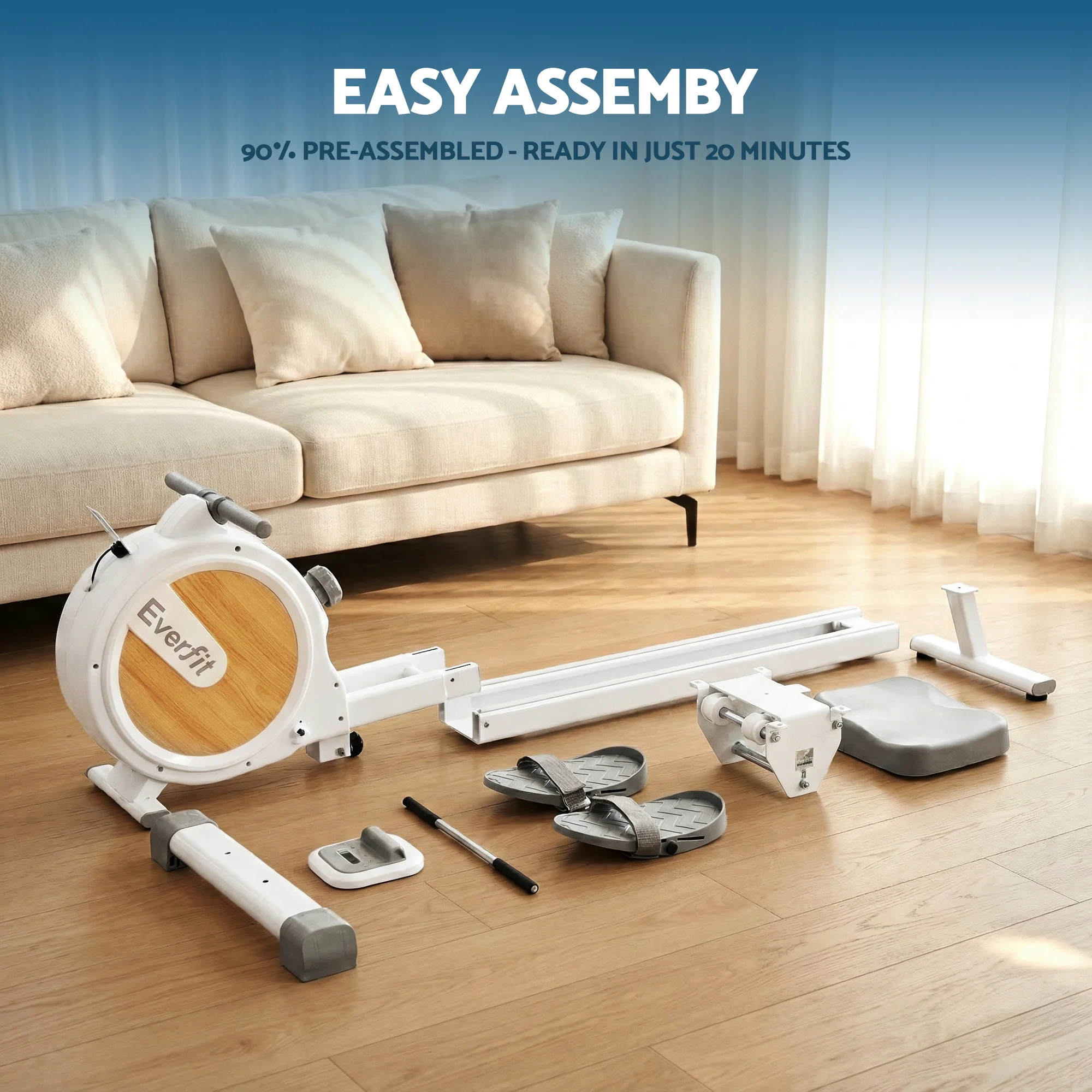 Everfit Rowing Machine for Home Magnetic Rowing Machine App Compatible Quiet Exercise Equipment White - Image 7
