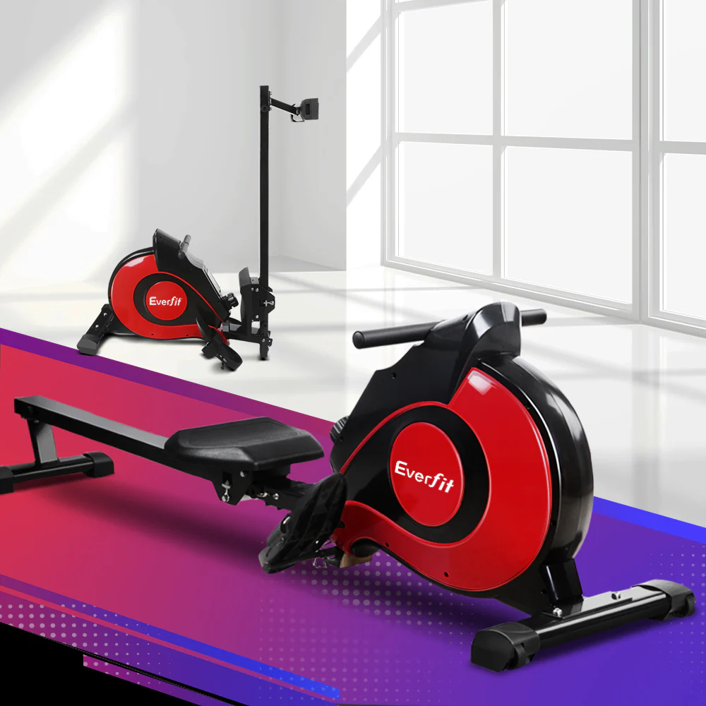 Everfit Rowing Machine Rower Magnetic Resistance Exercise Gym Home Cardio Red - Image 2