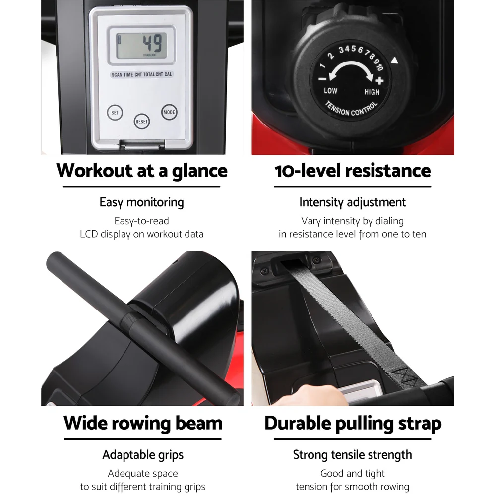 Everfit Rowing Machine Rower Magnetic Resistance Exercise Gym Home Cardio Red - Image 7