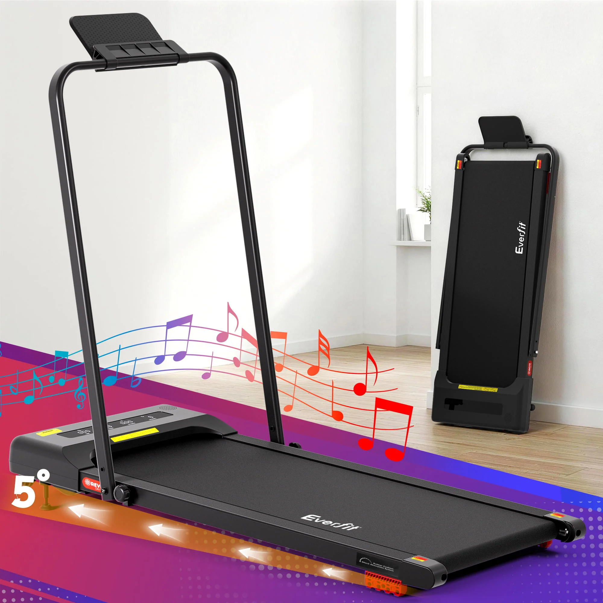 Everfit Treadmill Electric Walking Pad Incline Under Desk 380mm (Black) - Image 2