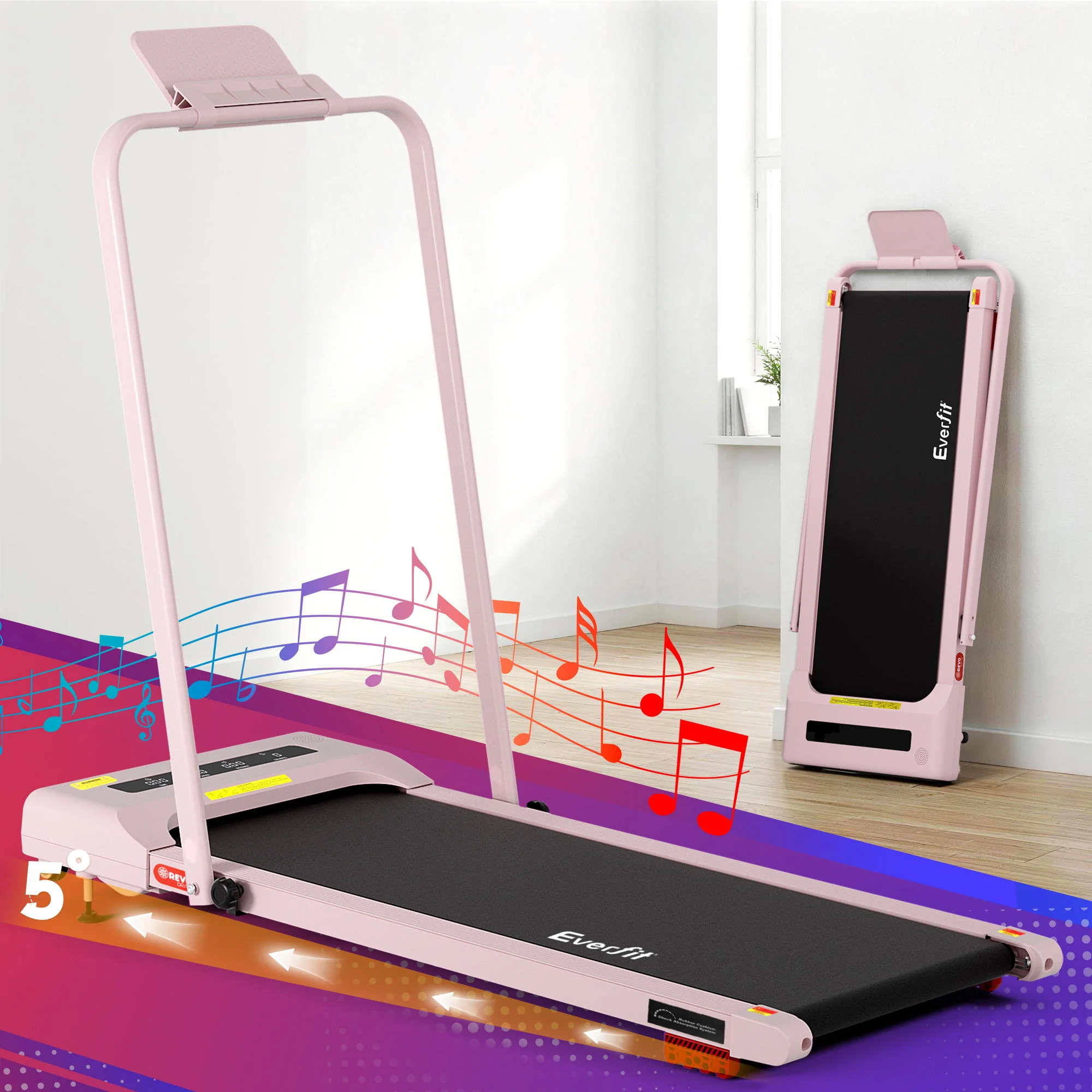 Everfit Treadmill Electric Walking Pad Incline Under Desk 380mm (Pink) - Image 2