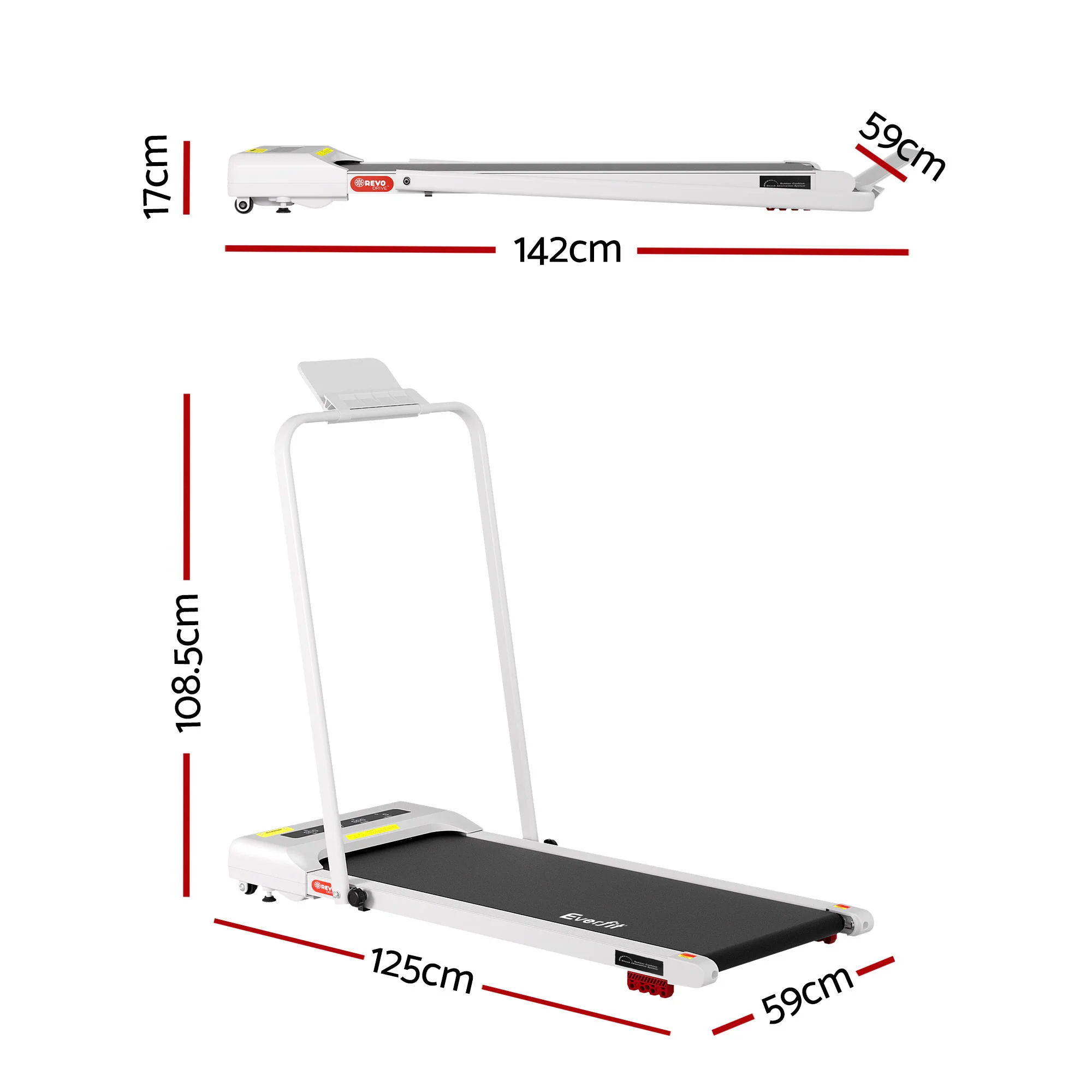Everfit Treadmill Electric Walking Pad Incline Under Desk 380mm (White) - Image 3